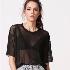Shein black sheer raw edge tshirt